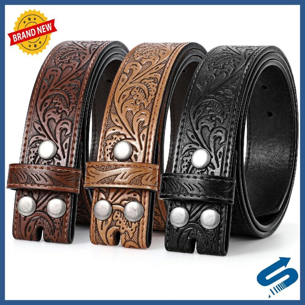 3 Pack Western Leather Belt Straps Without Buckle Adjustable 1.5" Width